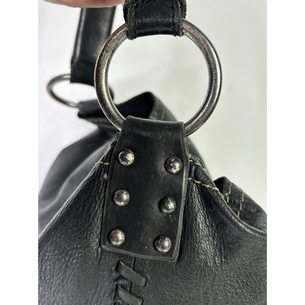 LUCKY BRAND Y2K Vintage Slouchy Whipstitch Hobo Shoulder Bag Black Leather - Picture 6 of 16